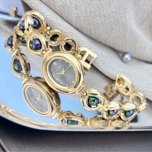 Vintage Ombre Black Pearl Gold Plated Women’s Bracelet Watch